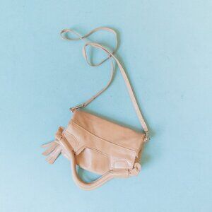 Foley + Corinna Tan Genuine Leather Foldover Zip Pocket Crossbody Small Purse